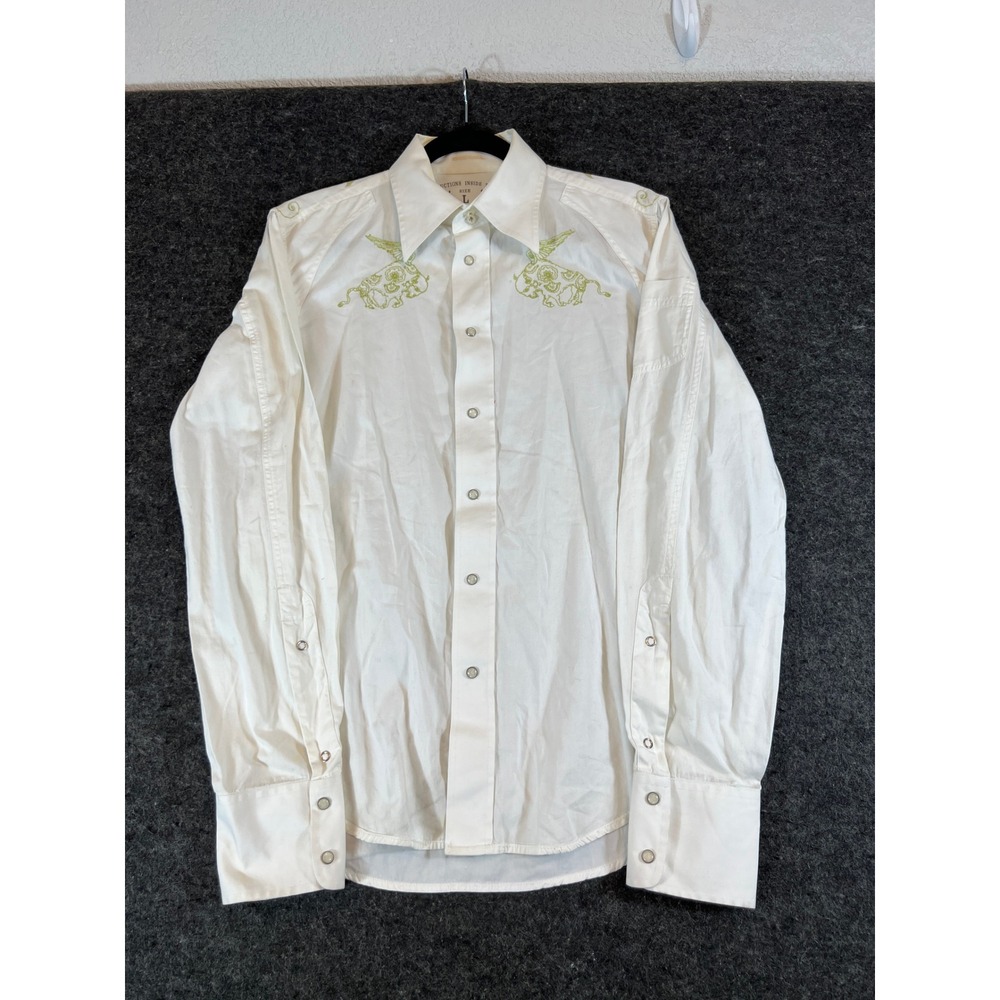 Diesel Mens White Cotton Embroidered Winged Bull Snap Front Western Shirt Large